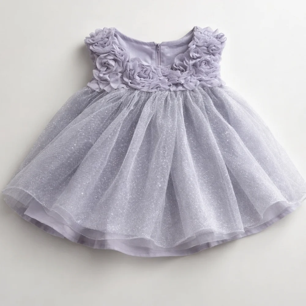 First Impressions Gray Tulle Occasion Dress Baby Girl 12M Floral Holiday Party